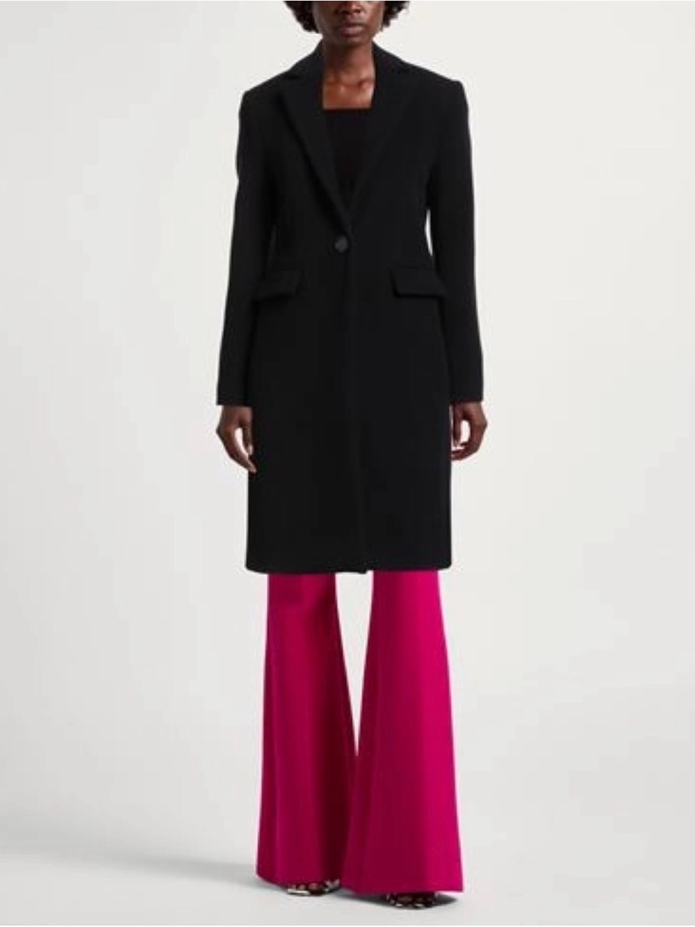 Pinko - Classic Black Single-Button Long Coat - Size 2 - Picture 2 of 5